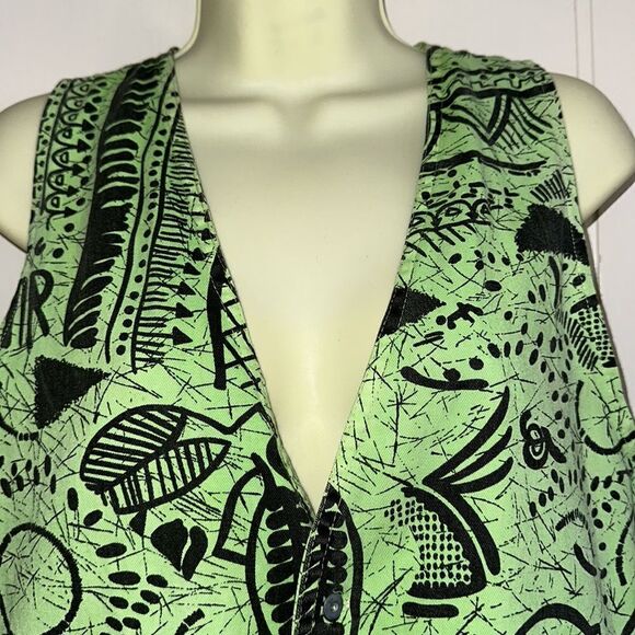 Vintage 80s/90s Credentials brand green & black patterned cotton vest - Picture 2 of 9